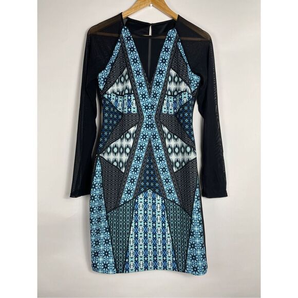 GUESS Mesh Geometric Bodycon Dress Size 10 - Picture 1 of 8